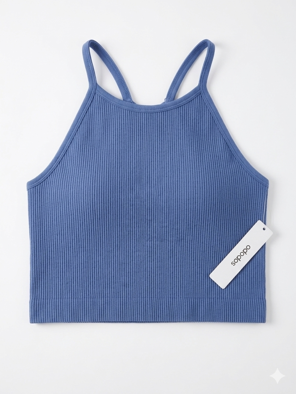 Ododos Ribbed High Neck Racerback Crop Top - Blue - NWT